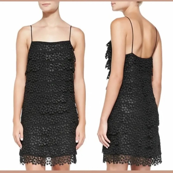 Diane von Furstenburg Tiered Star Lace Dress Black Mini - Picture 1 of 11